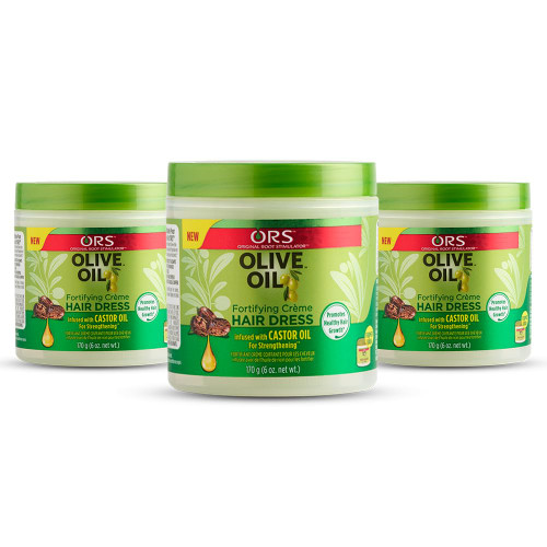 ORS Olive Oil Fortifying Cream Hair Dress Infused with Castor Oil for Strengthening 6 Ounce (Pack of 3)