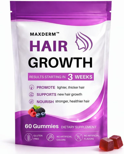 Hair Growth Vitamins Soft Chewable - Advanced Hair Growth Formula with Biotin & Active Ingredients – Promotes Thicker, Fuller, Stronger Hair for Men & Women -60 Gummies