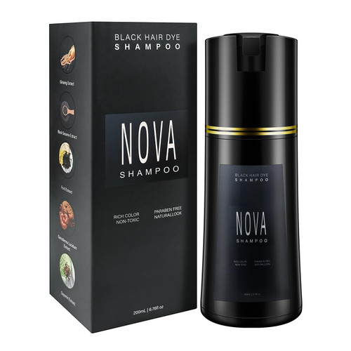 Hair Dye Shampoo & Champu Para Canas - Natural 3-in-1 Instant Gray Coverage for Men & Women (Black)