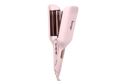 L'ANGE Hair SculptWaver Titanium Deep Wave | 1.3 Inch Hair Crimper for Effortless Beach Waves | 3 Barrel Hair Waver with Adjustable Heat | Dual Voltage & Smart Timer | Blush - Large