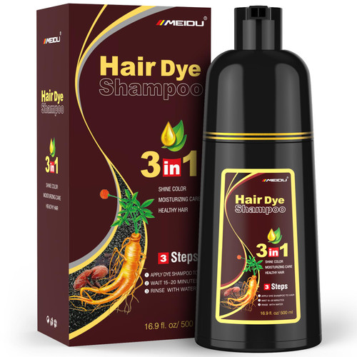 MEIDU Dark BrownHair Dye Shampoo 3 in 1 for Gray Hair, Hair Dye for Women Men, Hair Color for Women Herbal Ingredients(500ml,16.9oz)