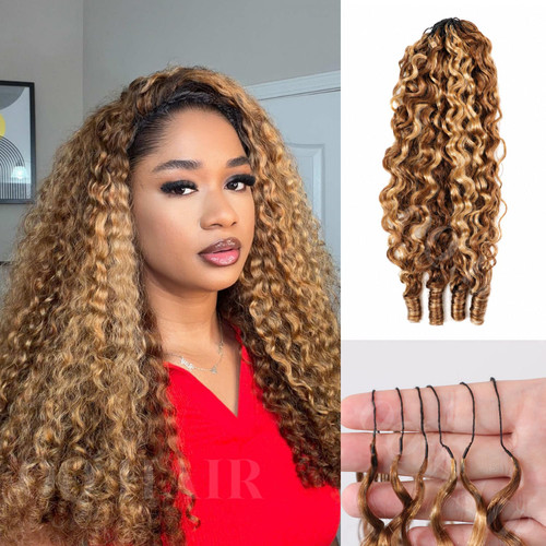 OQ HAIR 4/27 Highlight Burmese Curly Feather Crochet Hair 18 Inch 150g