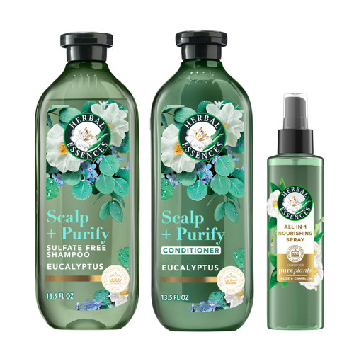 Herbal Essences Scalp + Purify Eucalyptus Sulfate Free Shampoo and Conditioner, and All-in-One Nourishing Spray Set