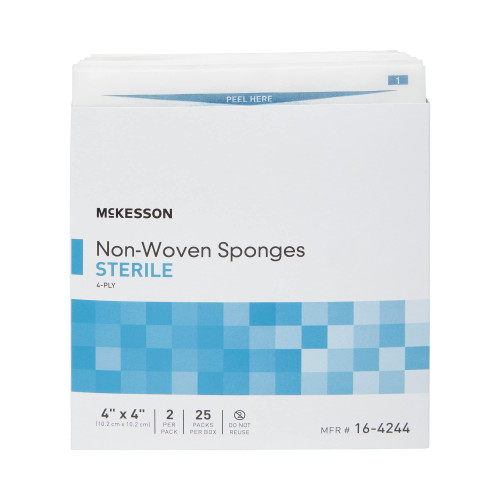 McKesson Non-Woven Sponges, Sterile, 4-Ply, Polyester/Rayon, 4 in x 4 in, 2 per Pack, 600 Packs, 1200 Total