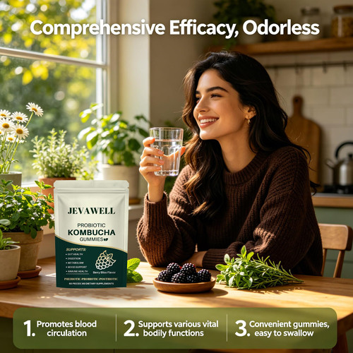 JEVAWELL Kombucha Gummies, Supports Digestive Health & Gut Balance, Daily Wellness Formula, 60 Gummies