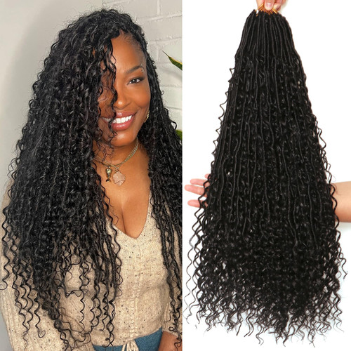 Goddess Locs Crochet Hair 24Inch 8Packs Soft Boho Faux Locs for Black Women(1B#, 24 Inch(Pack of 8))