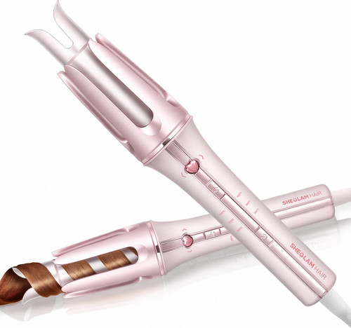 SHEGLAM Pink Curling Iron Automatic Gift for Woman (Pink, 1.25 inch) Cupid's Charm One-Touch Instant Curler