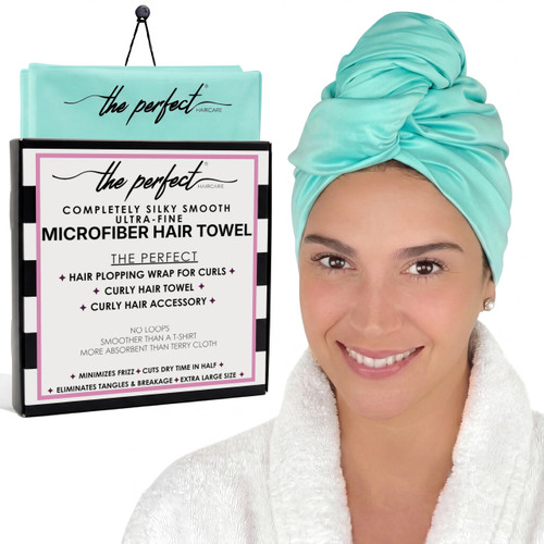 Microfiber Hair Towel Wrap for Women – Large Fast Drying Hair Towel with Patented Clip – Anti-Frizz, Super Absorbent, Silky Smooth Microfiber – Plopping Hair Wrap for Curly, Wavy & Straight Hair