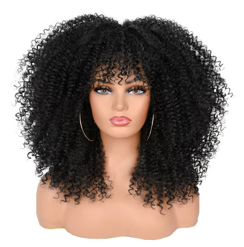 ANNISOUL Curly Wigs for Black Women Afro Curly Wig with Bangs Synthetic Wig