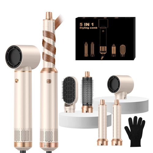 Hair Dryer Brush 5 in 1, Blow Dryer Brush Set with Air Curler Wrap Hair Styler, Negative Ionic Blow Dry Brush, Detachable Hair Tool for Curling, Volumizer,Straightener,Drying