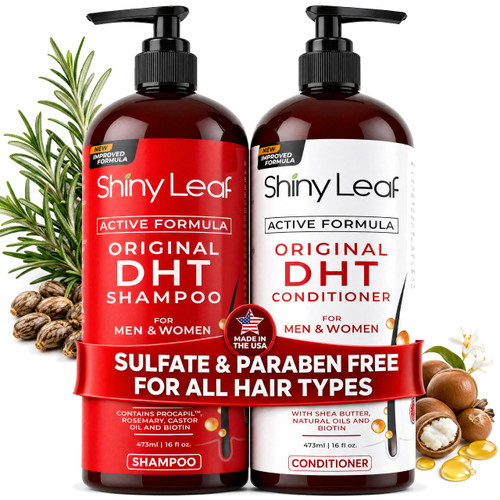 Shiny Leaf DHT Blocker Shampoo and Conditioner Set with Biotin, 2 x 16 oz