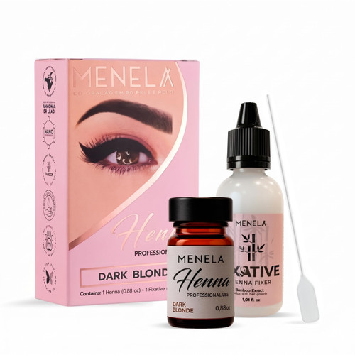 MENELA Dark Blonde Hair Henna Powder Kit – Vegan & Ammonia-Free Formula – 2.5g Henna Powder & 15ml Fixer with Bamboo Extract – Up to 60 Applications
