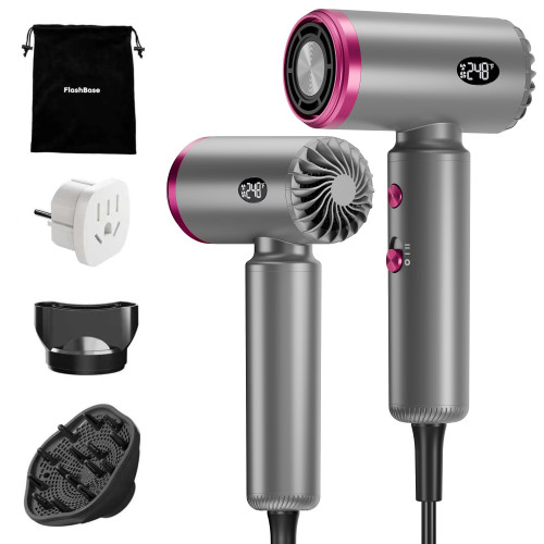 Hair Dryer, Travel Dual Voltage Ionic Blow Dryer for 120000 RPM Fast Drying, Compact Lightweight Hair Dryer with Magnetic Diffuser for Home & Travel, Portable Hairdryer International 110-240V（Gray）