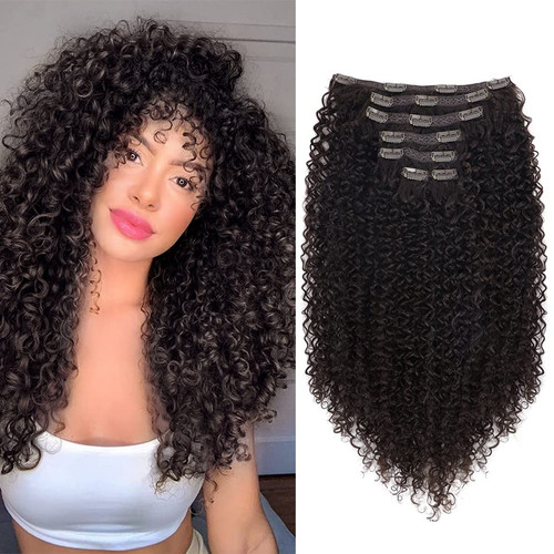BHF 26 inch Kinky Curly Clip In Hair Extension, 140g Double Weft Full Head Heat Resistance Synthetic Hair Extension For Women 7pieces (#4-Curly)