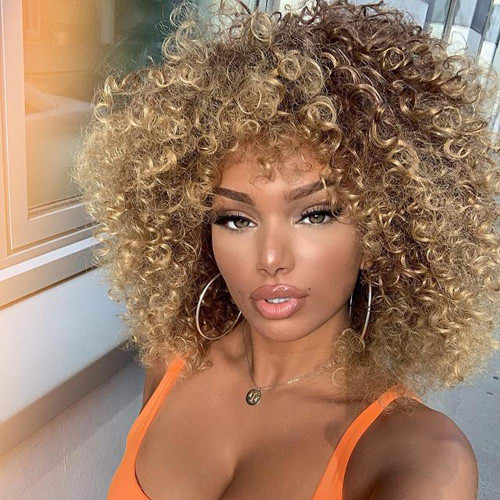 Xinran Blonde Afro Curly Wig,70s Kinky Mixd Blonde wigs for Black women