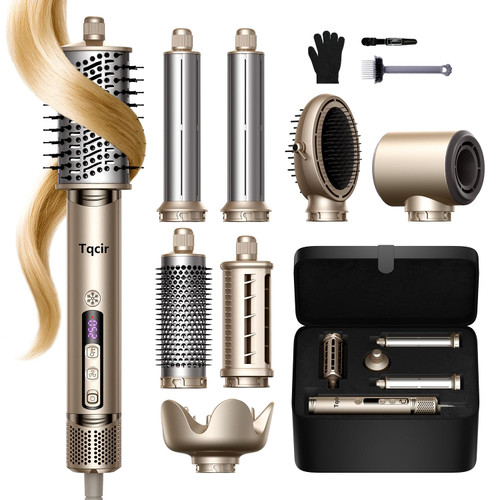 Tqcir 8 in 1 Hot Air Styler, Powerful Hair Dryer Brush with AutoWrap Curler