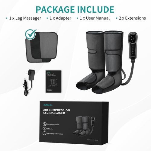 Nekteck Leg Massager for Circulation and Relaxation, Air Compression Foot and Calf Massager to Relieve Pain Edema Swelling with 2 Size Extensions, Massage Tools for Mom Dad Men Women