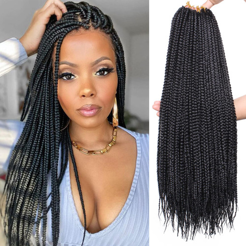 Xtrend 8 Packs 18 Inch Box Braids Crochet Hair 144 Strands Medium Knotless Box Braiding Hair Pre-looped Synthetic 3X Braids Hair Extension for Women (1B#)