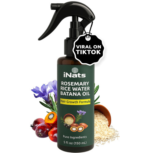 iNats Rosemary Water Spray for Hair Growth, Rice Water Spray, 5 fl oz