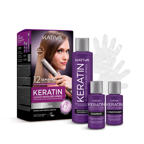 Kativa Brazilian Keratin Express Straightening Kit, Formaldehyde Free At-Home Hair Straightening System for Intensive Frizz Reduction and Sleek Results, Vegan, Up to 12 Weeks