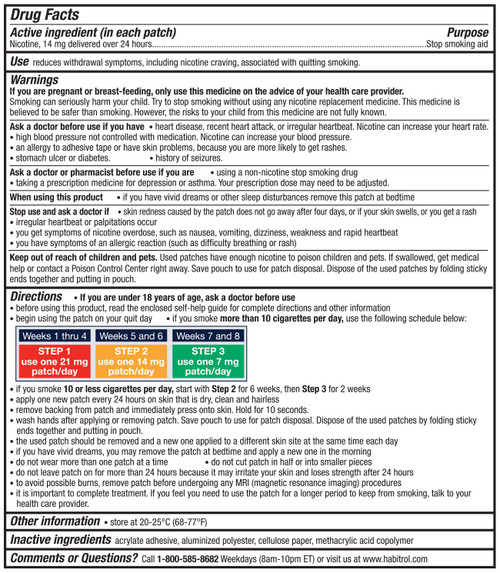 Habitrol Nicotine Transdermal System Patch | Stop Smoking Aid | Step 2 (14 mg) | 14 Patches (2 Week Kit) | Packaging May Vary