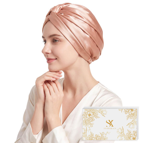 SYSYERAN 100% 19MM Mulberry Silk Hair Bonnet for Sleeping Women(Rosegold)