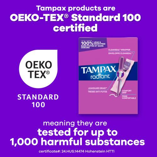 Tampax Radiant Tampons, with LeakGuard Braid, Light Absorbency, Up to 100% Leak and Odor Free Protection, Unscented, 84 Count (3 Packs of 28)