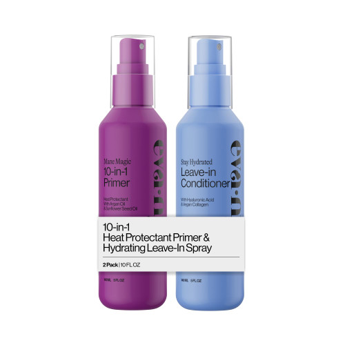 Eva NYC Prime and Hydrate Gift Set - Mane Magic 10-in-1 Heat Protectant Spray + Hydrating Leave-In Conditioner Spray - Formulated with Argan Oil, Hyaluronic Acid + Vegan Collagen - 10 fl oz - 2 Pack