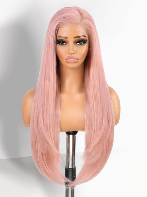 cuiud 13x4 HD Pink Lace Front Wig 30" Pre-Plucked Glueless Synthetic Wigs