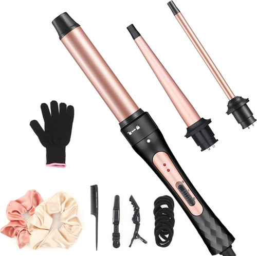 JAETON Curling Iron Wand Set 3 in 1 with 0.35"-1.25" Ceramic Barrels