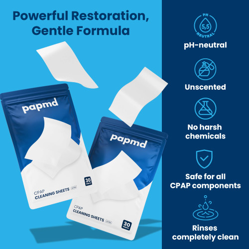 CPAP Cleaning Sheets Ultra - for Heavy Buildup & Stubborn Residue on Mask, Tubing & Chamber | Dissolvable CPAP Cleaning Supplies, Unscented, Soak & Rinse, No Scrubbing, No Residue, 30 PCS