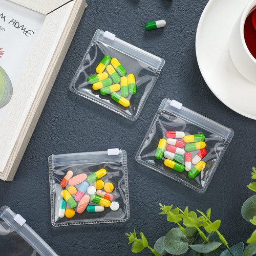 Nuanchu 200 Pieces Pill Pouches Bags Set Reusable Zippered Pill Baggies Clear Plastic Self Sealing Travel Medicine Organizer Storage with Slide Lock for Medicine and Small Items