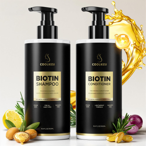 Tripeptide-Infused Biotin Hair Growth Shampoo and Conditioner Set, Onion Anti-Loss Volumizing Moisturizing Treatment for Soft Shine Hair, Dandruff Routine Shampoo for Men and Women, 2x16.9oz