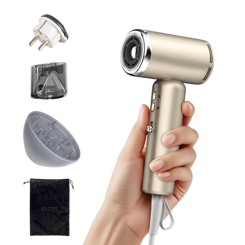 JIGGL Dual-Voltage High-Speed Mini Travel Hair Dryer with Ionic in Gold