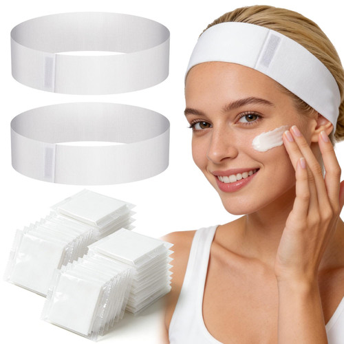 Noverlife 100PCS Disposable Spa Facial Headbands with Adjustable Magic Tape