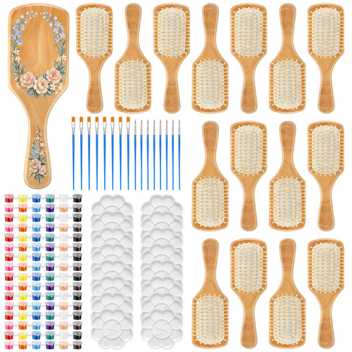 Meanplan 16 Set DIY Wooden Hairbrush to Painting Kit Bulk, Square