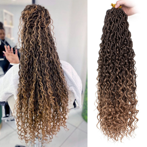 ZRQ 8 Packs Boho Faux Locs Crochet Hair 24 Inch Ombre Goddess Locs Croceht Braids, Pre Looped Boho Goddess Loc,Curly Bohemian Locs With Curly Ends Hair Extension T27#