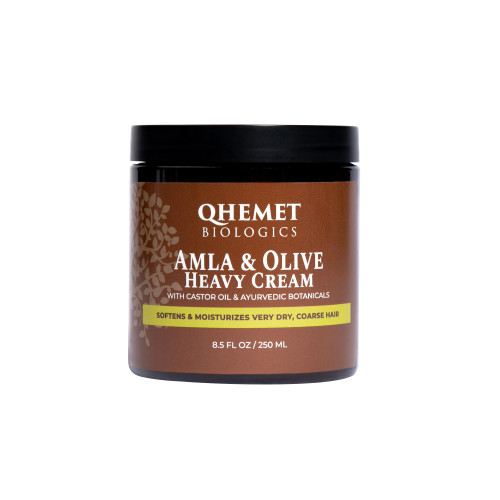Qhemet Biologics Amla & Olive Heavy Cream - Moisturizing Balm for Extremely Dry & 4C Hair - Adds Soft, Supple Moisture & Hydration to Afros, Coils, Curls, Puffs, Twists, Braids, Locs & More (8.5 oz)