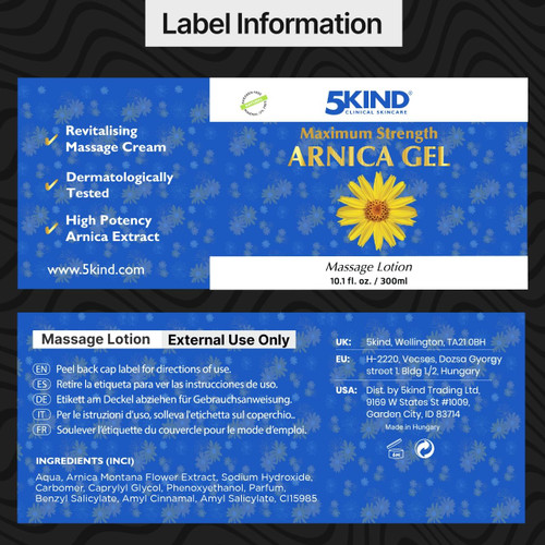 5kind Maximum Strength Arnica Bruise Gel 10.1 Fl Oz - Arnica Gel for Bruising and Swelling - Arnica Montana Gel with High Concentration Extract - Non-Greasy Formula