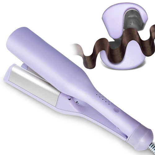 Tieumioe Beach Wave Curling Iron Deep Waver Hair Tool, Mermaid Hair Waver for Women Crimper, Anti-Scald, Dual Voltage, 1.4 Inch Ceramic Double Barrel Wavy Curling Iron, Purple