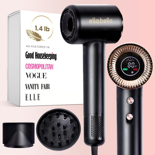 ELLA BELLA® Compact Plasma Hair Dryer, Digital Display, Rapid Drying, Quiet