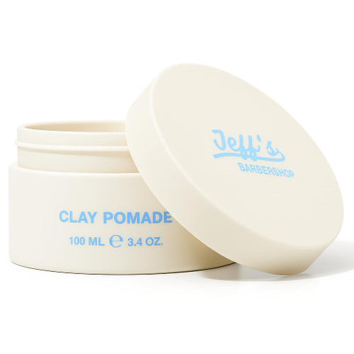 Jeff’s Barbershop Clay Pomade, Sandalwood - Medium Hold, Matte Finish Hair Styling Cream Wax with Natural Beeswax & Castor Oil (3.4 fl oz/100ml)