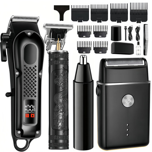 PROIYO 4-in-1 Hair Clippers for Men with LED, Beard Trimmer & Foil Shaver
