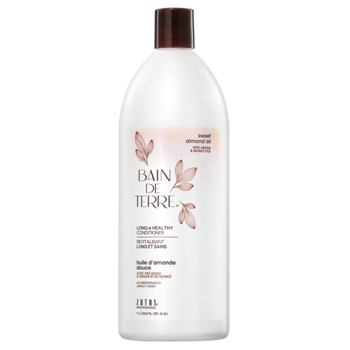 Bain de Terre Sweet Almond Oil Long & Healthy Conditioner, Strength & Protection for Weak, Damaged Hair, with Argan & Monoi Oils, Paraben-Free, Color-Safe, Vegan, 33.8 Fl Oz