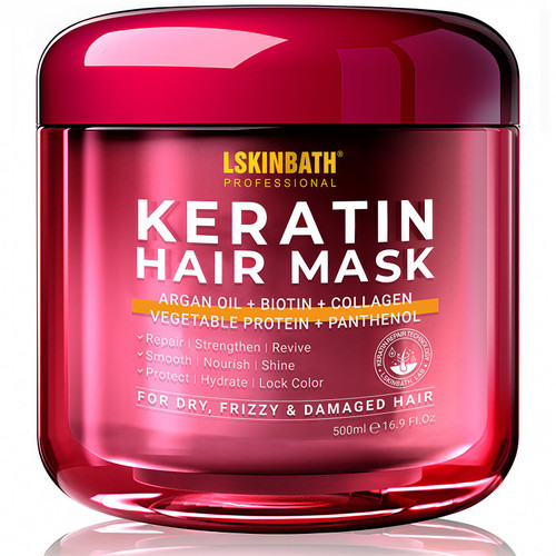 LSKINBATH Keratin & Collagen Repair Hair Mask for Damaged Hair | Deep Conditioner Revives Dry, Frizzy, Bleached & Color-Treated Hair | With Moroccan Argan Oil & Biotin | Treatment for Split Ends |
