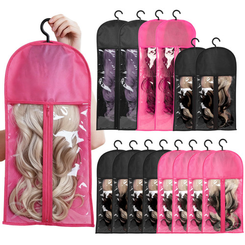 PNHYTUGY 14PCS Wigs Storage Bags With Hanger, Dust-proof Wig Holder, Water-proof Wigs Rack & Organizer, Breathable Hair Extension Holder (14PCS Assorted Set in 2 Sizes & 2 Colors)