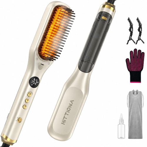 HITTIONA Steam Hair Straightener Brush for Women,Steam to Tame Frizzy Hair