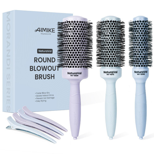 AIMIKE NaturaVol Round Brush Set for Blow Out, (1.3/1.7/2.1 Inch Barrel)