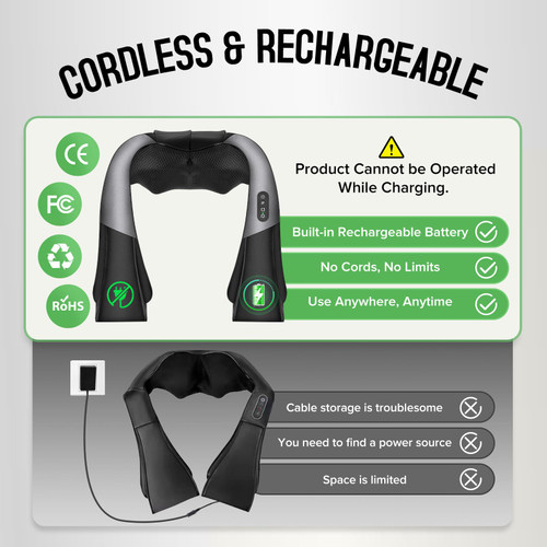 Cordless Shiatsu Neck and Shoulder Massager, Back Massager with Heat,Massage Deeper Tissue 4D Kneading Massage for Shoulder, Neck and Back, Use at Home, Office, Car - Gifts for Fathers Day Dad Gift