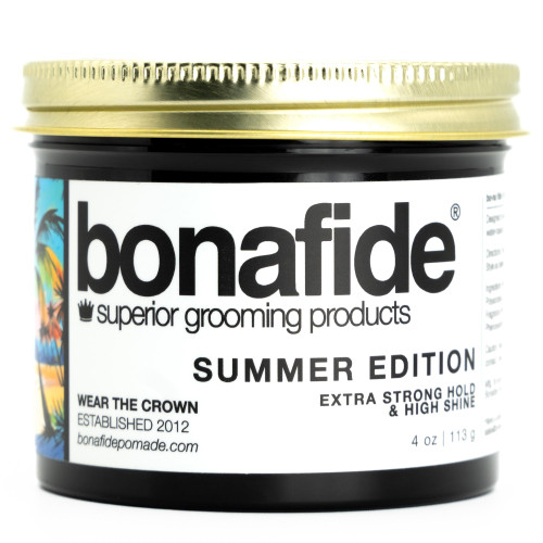 Bona Fide Pomade, Summer Edition 4 oz | Extra-Strong Hold, High Shine, Water-based Pomade, Non-Flasking Easy to Wash Out, Pineapple Melon Fragrance